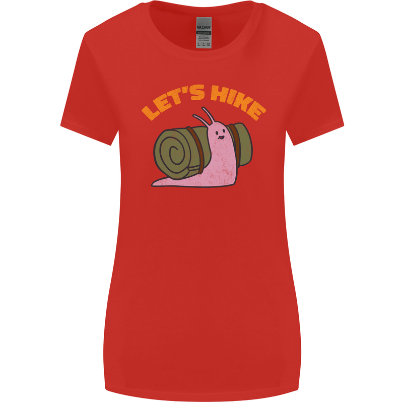 Let's Hike Funny Slug Trekking Walking Womens Wider Cut T-Shirt Red