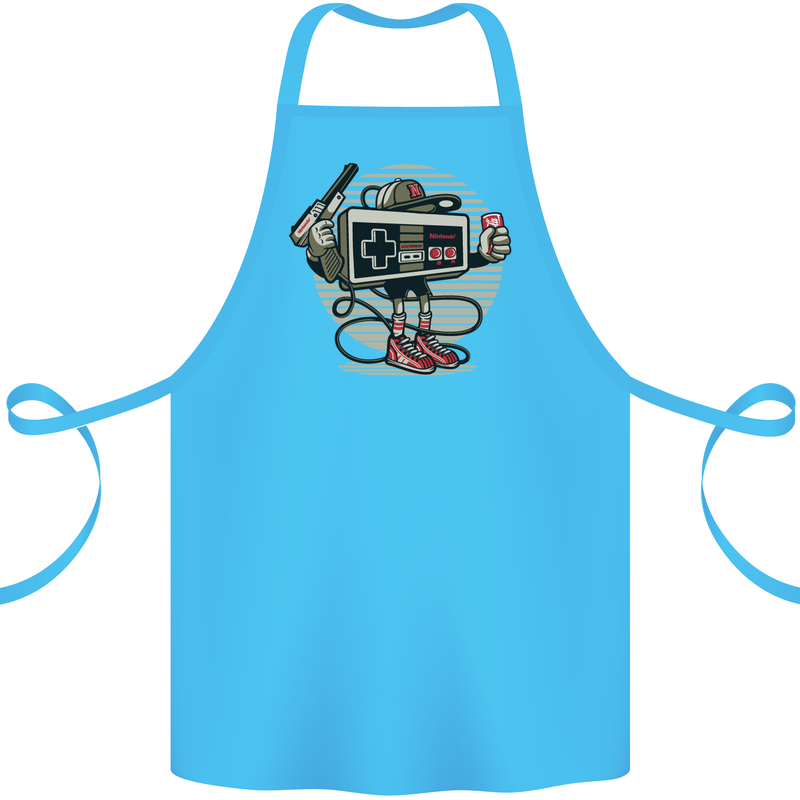 Let's Play Funny Gamer Gaming Cotton Apron 100% Organic Turquoise