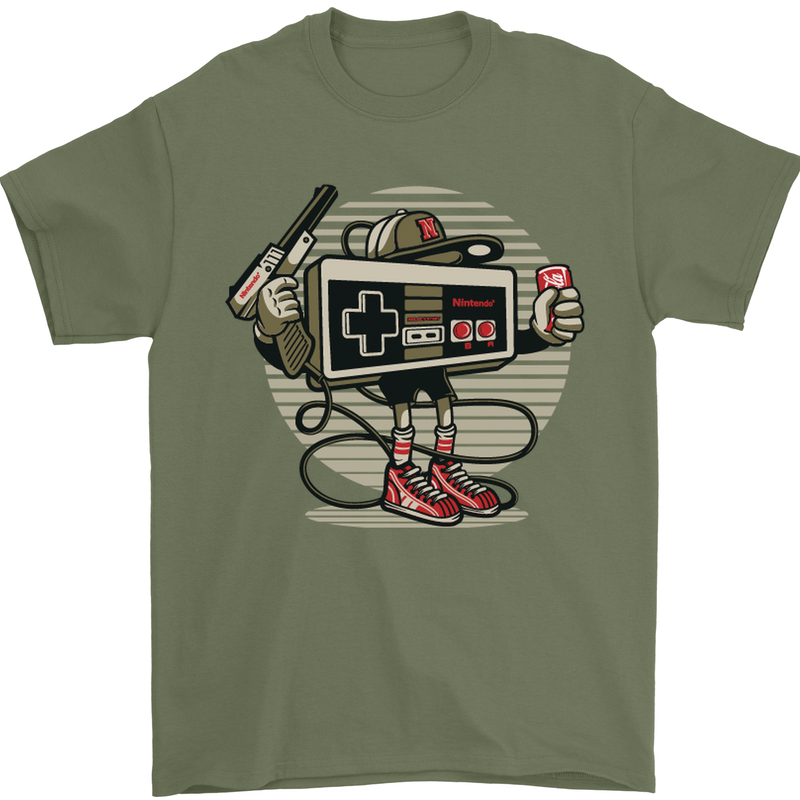 Let's Play Funny Gamer Gaming Mens T-Shirt Cotton Gildan Military Green