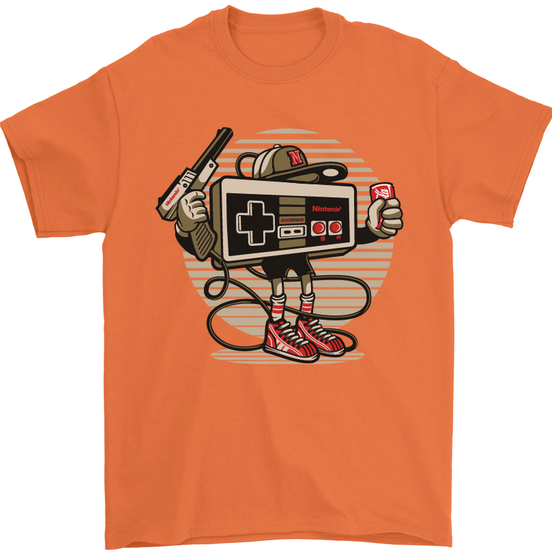Let's Play Funny Gamer Gaming Mens T-Shirt Cotton Gildan Orange