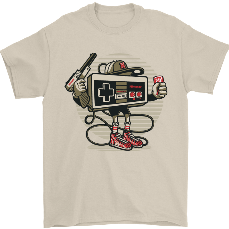 Let's Play Funny Gamer Gaming Mens T-Shirt Cotton Gildan Sand