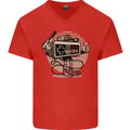 Let's Play Funny Gamer Gaming Mens V-Neck Cotton T-Shirt Red