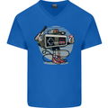 Let's Play Funny Gamer Gaming Mens V-Neck Cotton T-Shirt Royal Blue