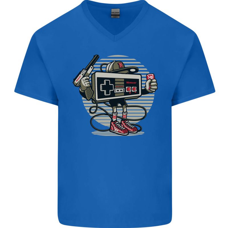 Let's Play Funny Gamer Gaming Mens V-Neck Cotton T-Shirt Royal Blue