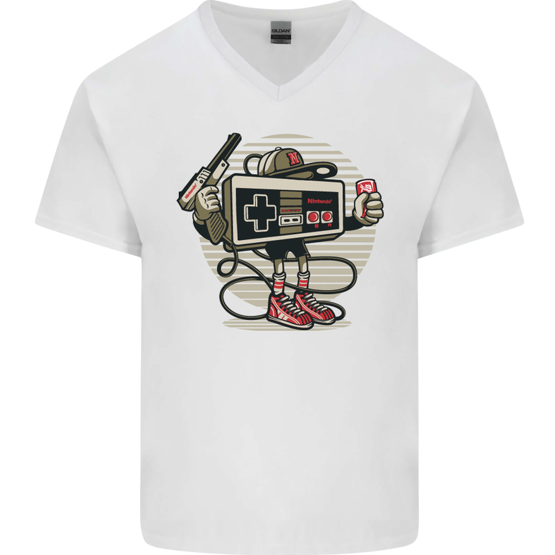 Let's Play Funny Gamer Gaming Mens V-Neck Cotton T-Shirt White