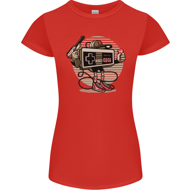 Let's Play Funny Gamer Gaming Womens Petite Cut T-Shirt Red