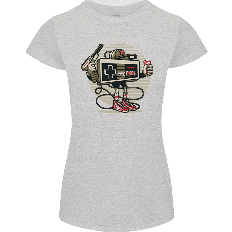 Let's Play Funny Gamer Gaming Womens Petite Cut T-Shirt Sports Grey