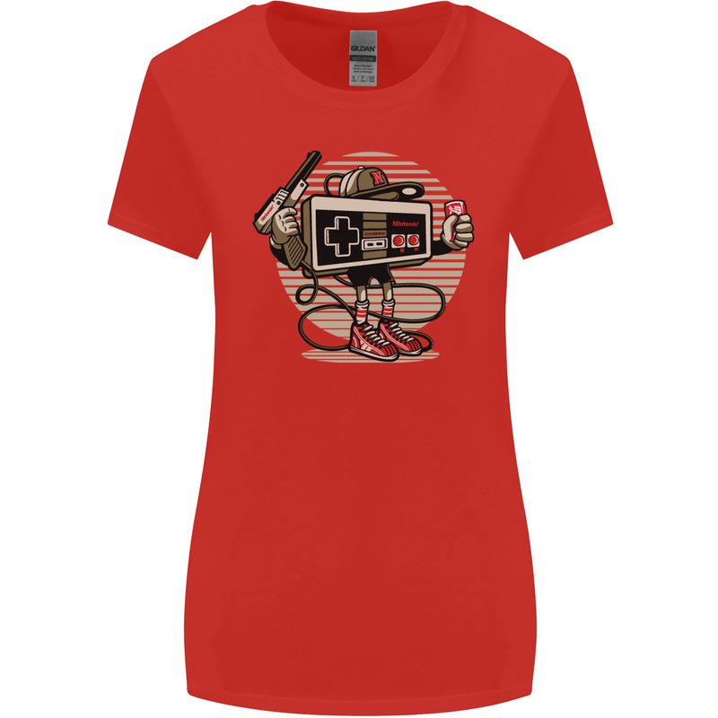 Let's Play Funny Gamer Gaming Womens Wider Cut T-Shirt Red