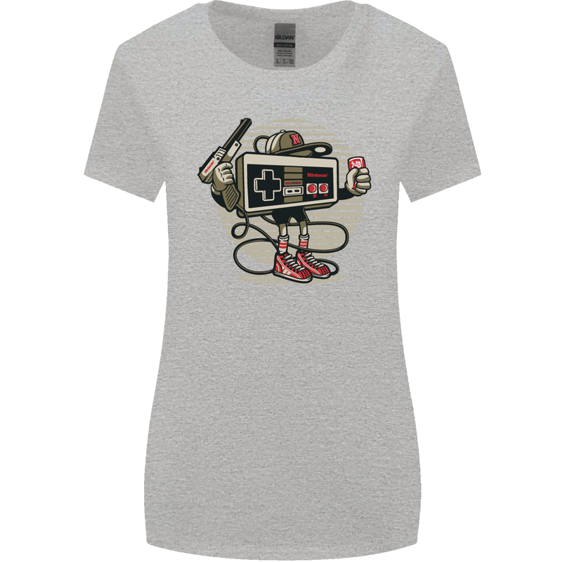 Let's Play Funny Gamer Gaming Womens Wider Cut T-Shirt Sports Grey