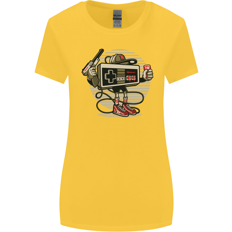 Let's Play Funny Gamer Gaming Womens Wider Cut T-Shirt Yellow