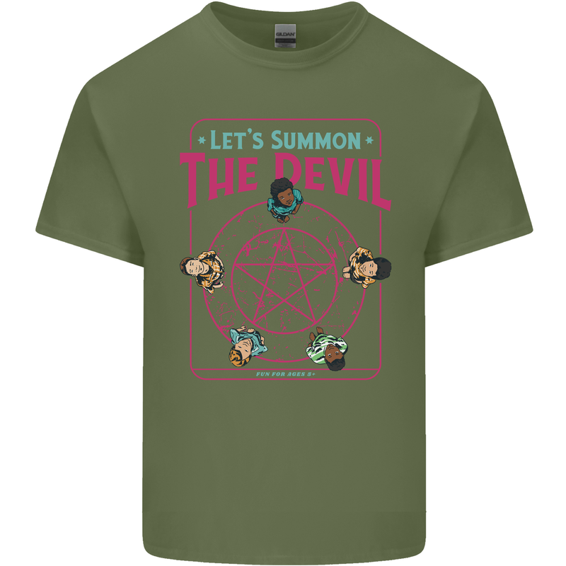 Let's Summon the Devil Ouija Board Demons Mens Cotton T-Shirt Tee Top Military Green