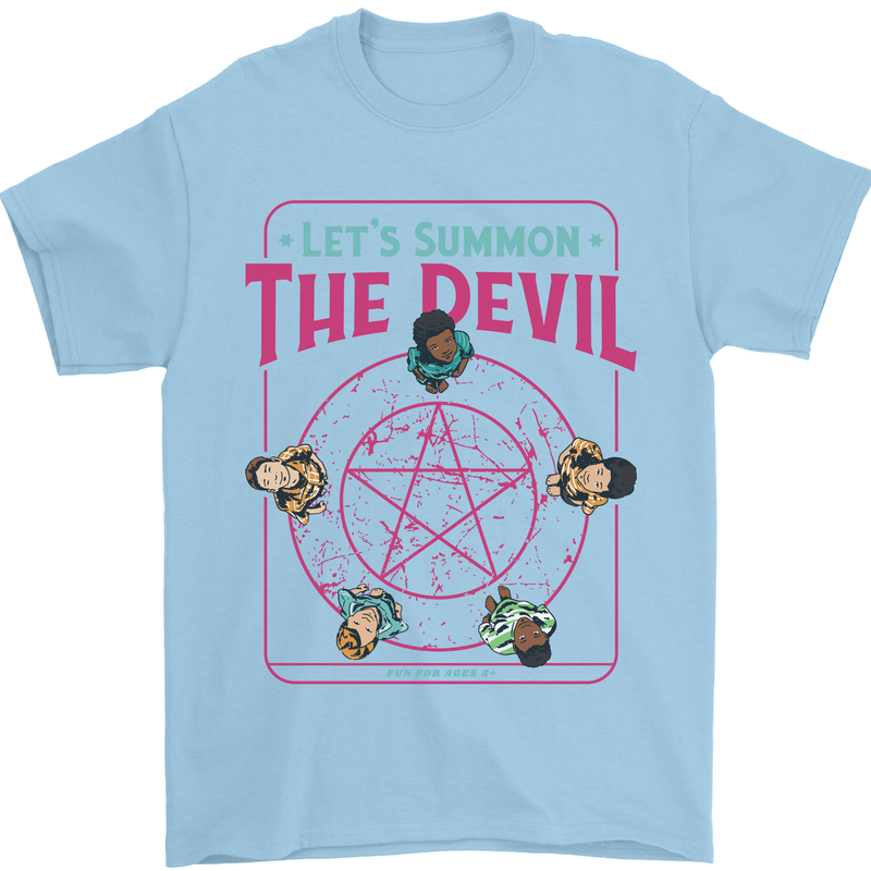 Let's Summon the Devil Ouija Board Demons Mens T-Shirt Cotton Gildan Light Blue