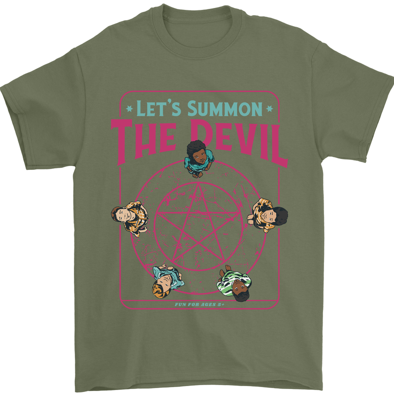 Let's Summon the Devil Ouija Board Demons Mens T-Shirt Cotton Gildan Military Green