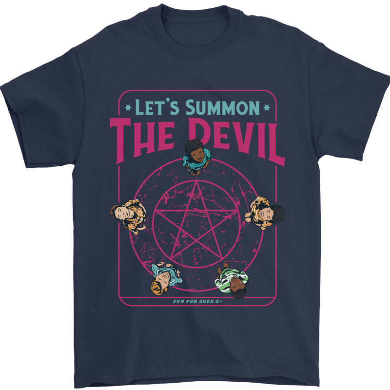 Let's Summon the Devil Ouija Board Demons Mens T-Shirt Cotton Gildan Navy Blue