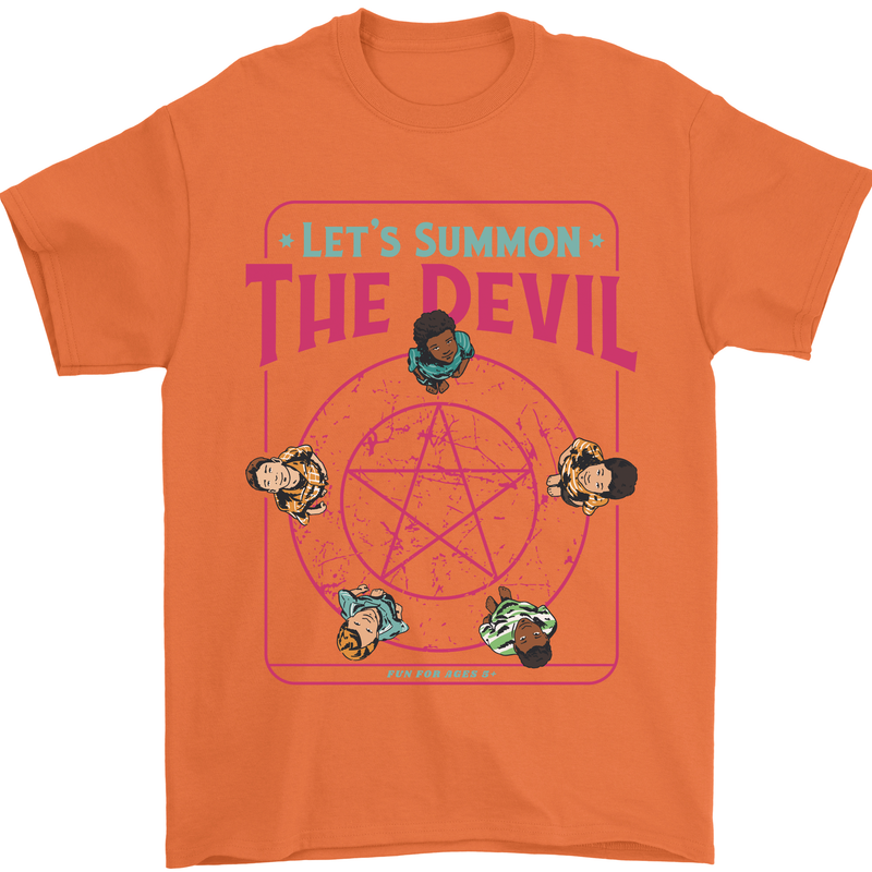 Let's Summon the Devil Ouija Board Demons Mens T-Shirt Cotton Gildan Orange