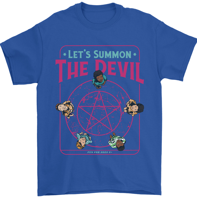 Let's Summon the Devil Ouija Board Demons Mens T-Shirt Cotton Gildan Royal Blue