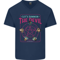 Let's Summon the Devil Ouija Board Demons Mens V-Neck Cotton T-Shirt Navy Blue
