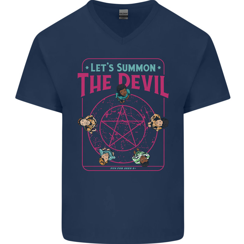 Let's Summon the Devil Ouija Board Demons Mens V-Neck Cotton T-Shirt Navy Blue