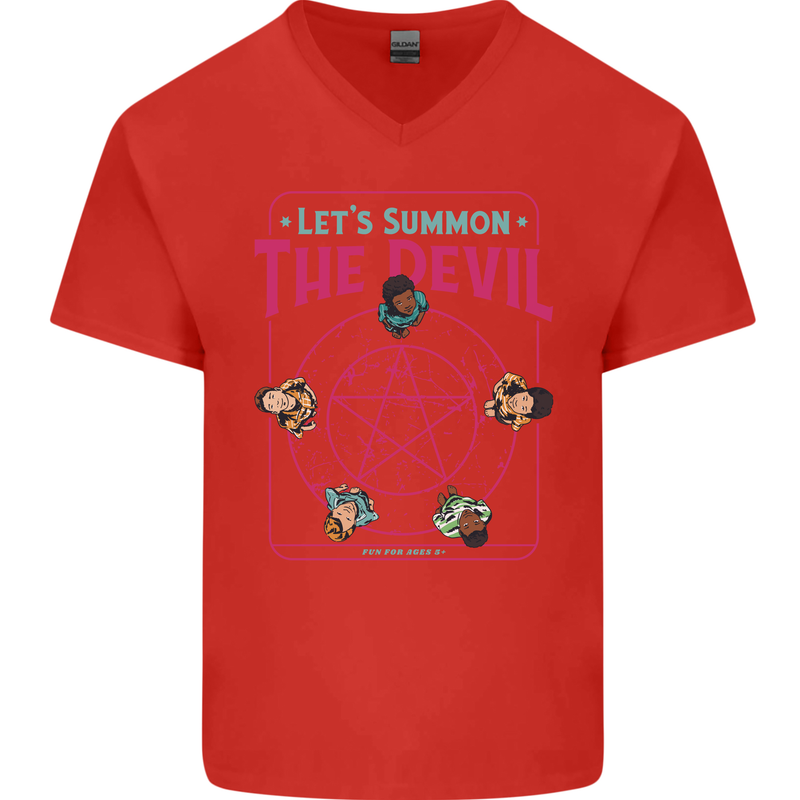 Let's Summon the Devil Ouija Board Demons Mens V-Neck Cotton T-Shirt Red