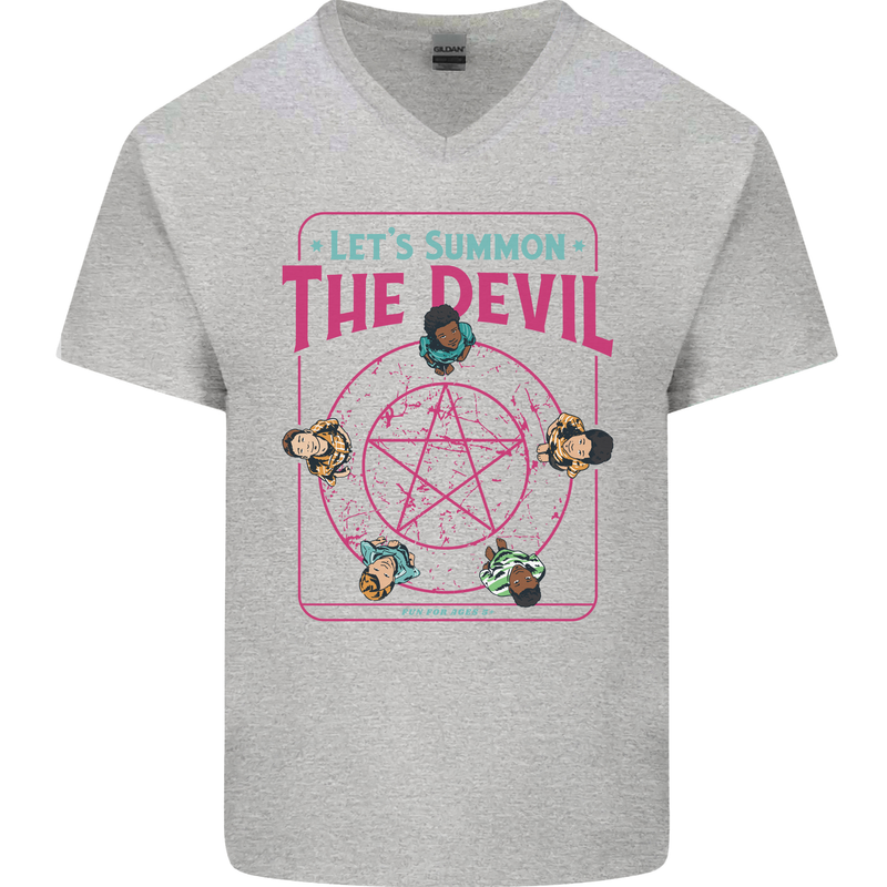 Let's Summon the Devil Ouija Board Demons Mens V-Neck Cotton T-Shirt Sports Grey