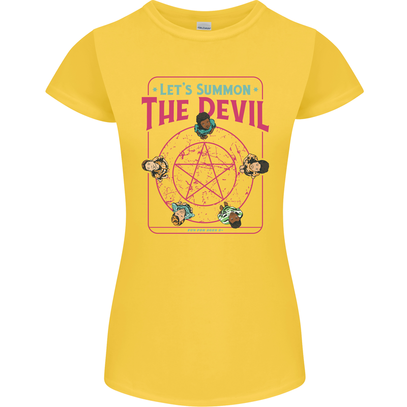 Let's Summon the Devil Ouija Board Demons Womens Petite Cut T-Shirt Yellow
