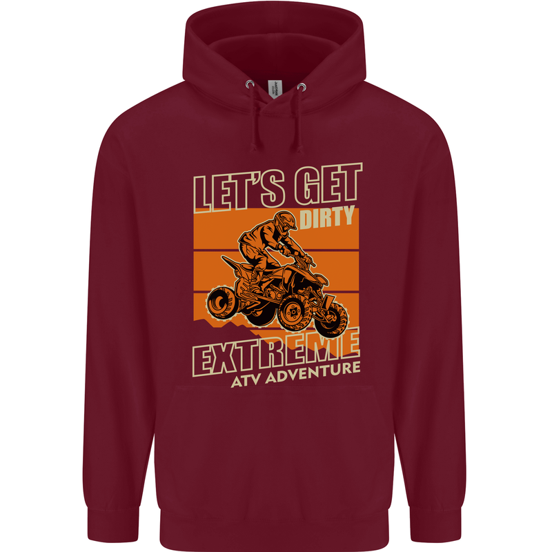 Lets Get Dirty ATV 4X4 Quad Bike Biking Childrens Kids Hoodie Maroon