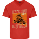 Lets Get Dirty ATV 4X4 Quad Bike Biking Mens V-Neck Cotton T-Shirt Red