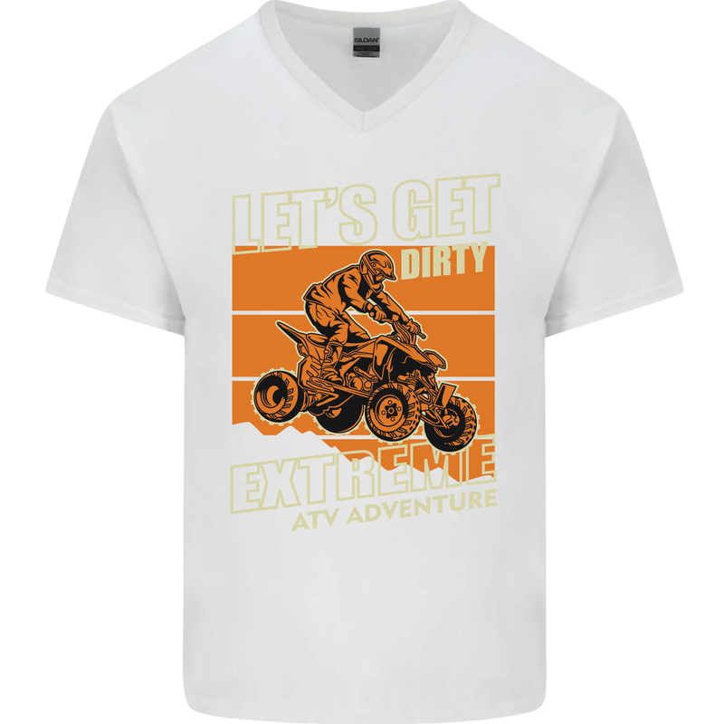 Lets Get Dirty ATV 4X4 Quad Bike Biking Mens V-Neck Cotton T-Shirt White