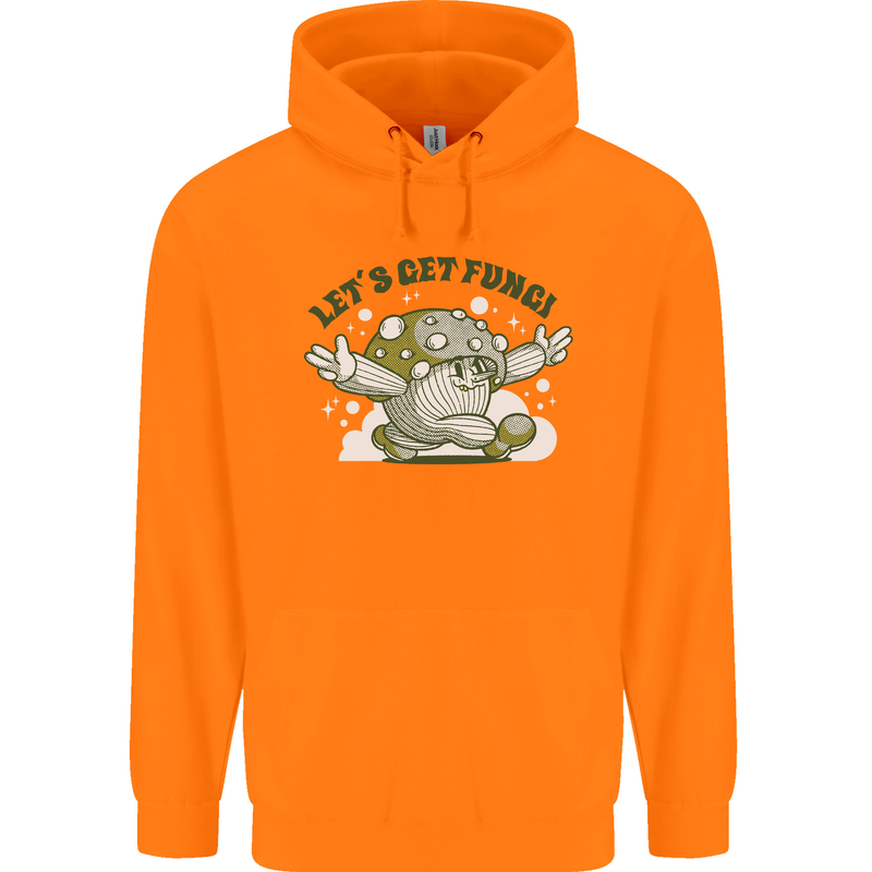 Lets Get Fungi Funky Magic Mushrooms Childrens Kids Hoodie Orange