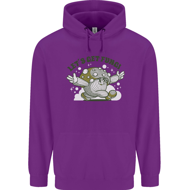 Lets Get Fungi Funky Magic Mushrooms Childrens Kids Hoodie Purple
