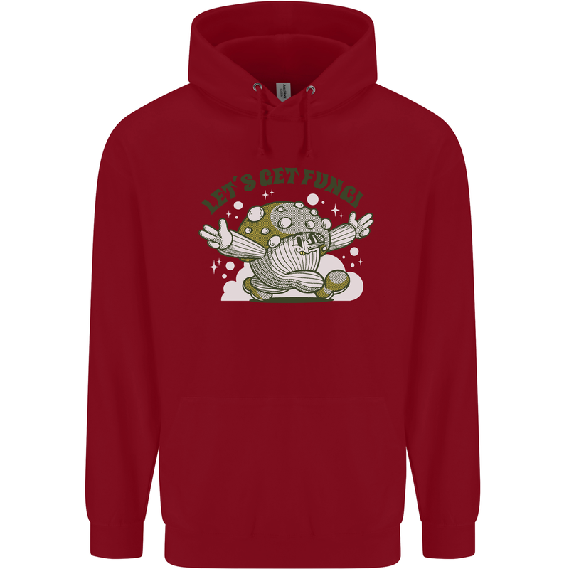 Lets Get Fungi Funky Magic Mushrooms Childrens Kids Hoodie Red