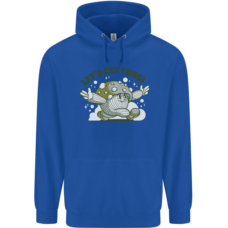 Lets Get Fungi Funky Magic Mushrooms Childrens Kids Hoodie Royal Blue