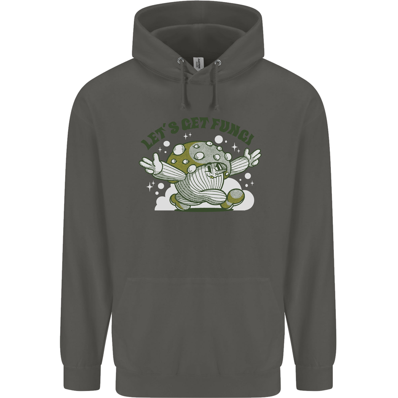 Lets Get Fungi Funky Magic Mushrooms Childrens Kids Hoodie Storm Grey