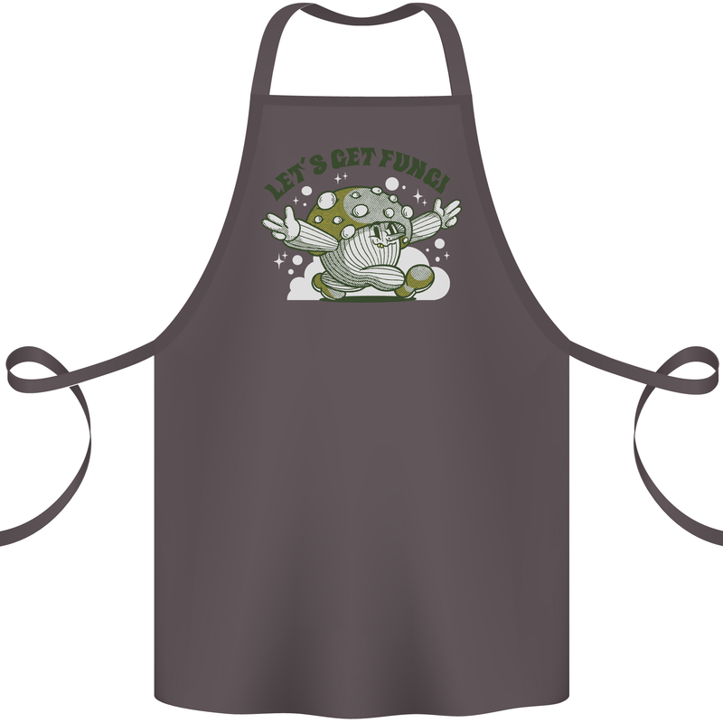 Lets Get Fungi Funky Magic Mushrooms Cotton Apron 100% Organic Dark Grey