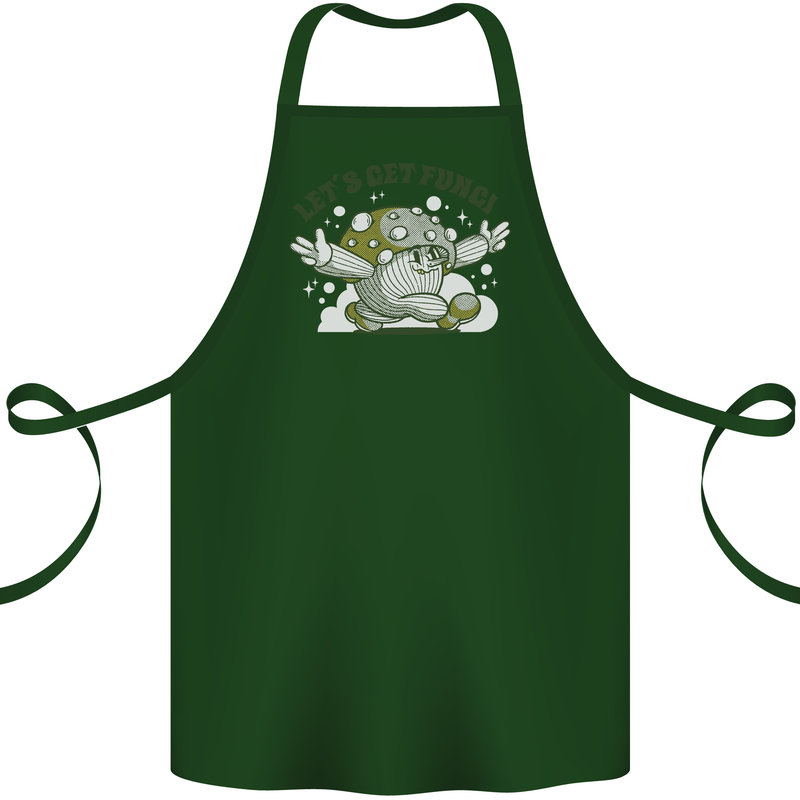 Lets Get Fungi Funky Magic Mushrooms Cotton Apron 100% Organic Forest Green