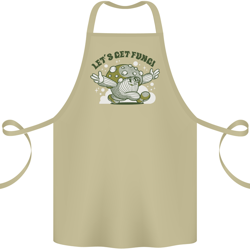 Lets Get Fungi Funky Magic Mushrooms Cotton Apron 100% Organic Khaki