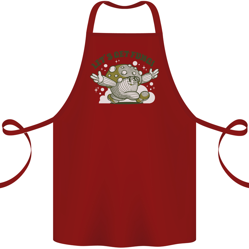 Lets Get Fungi Funky Magic Mushrooms Cotton Apron 100% Organic Maroon