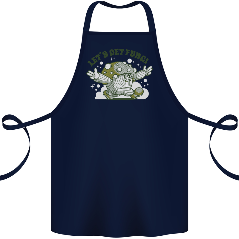 Lets Get Fungi Funky Magic Mushrooms Cotton Apron 100% Organic Navy Blue
