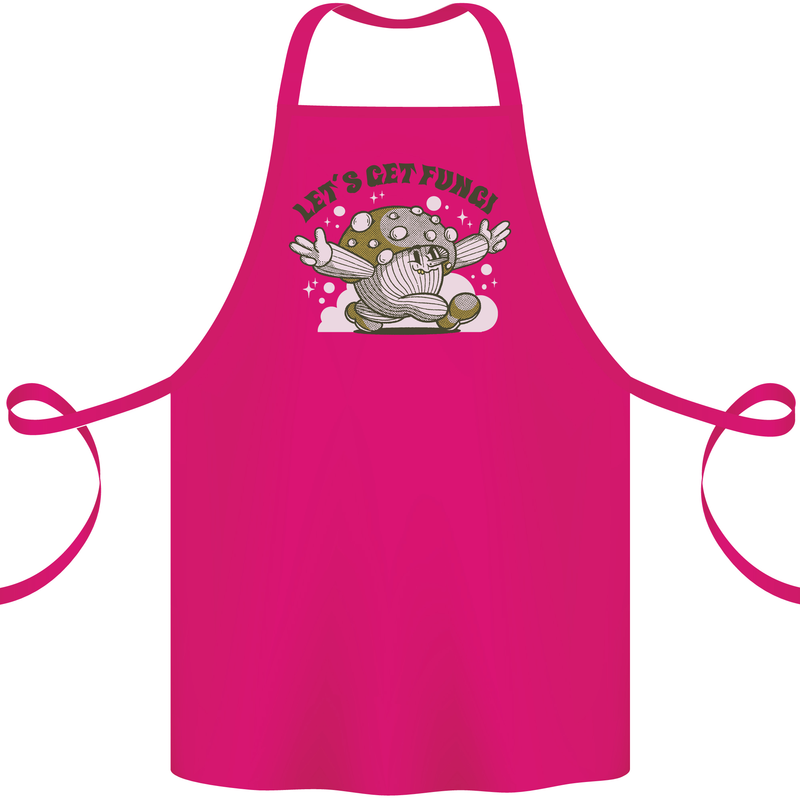 Lets Get Fungi Funky Magic Mushrooms Cotton Apron 100% Organic Pink