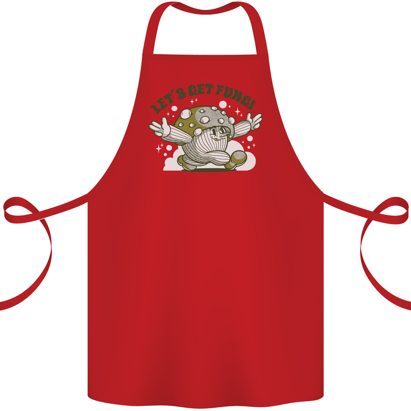 Lets Get Fungi Funky Magic Mushrooms Cotton Apron 100% Organic Red
