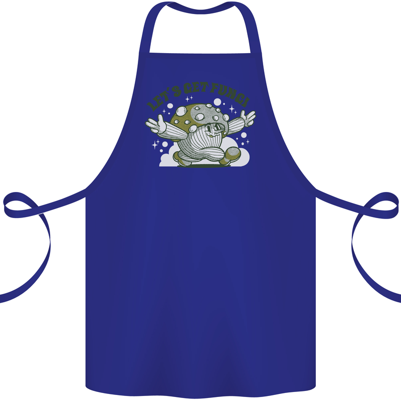 Lets Get Fungi Funky Magic Mushrooms Cotton Apron 100% Organic Royal Blue