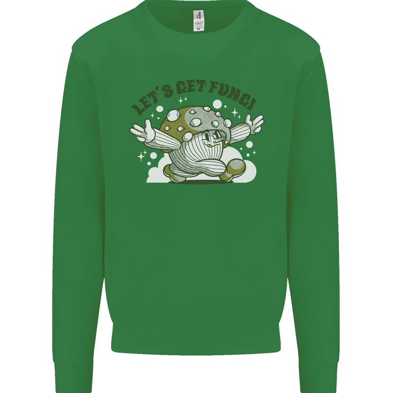 Lets Get Fungi Funky Magic Mushrooms Kids Sweatshirt Jumper Irish Green