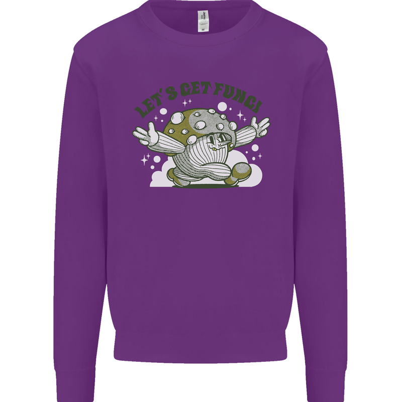 Lets Get Fungi Funky Magic Mushrooms Kids Sweatshirt Jumper Purple