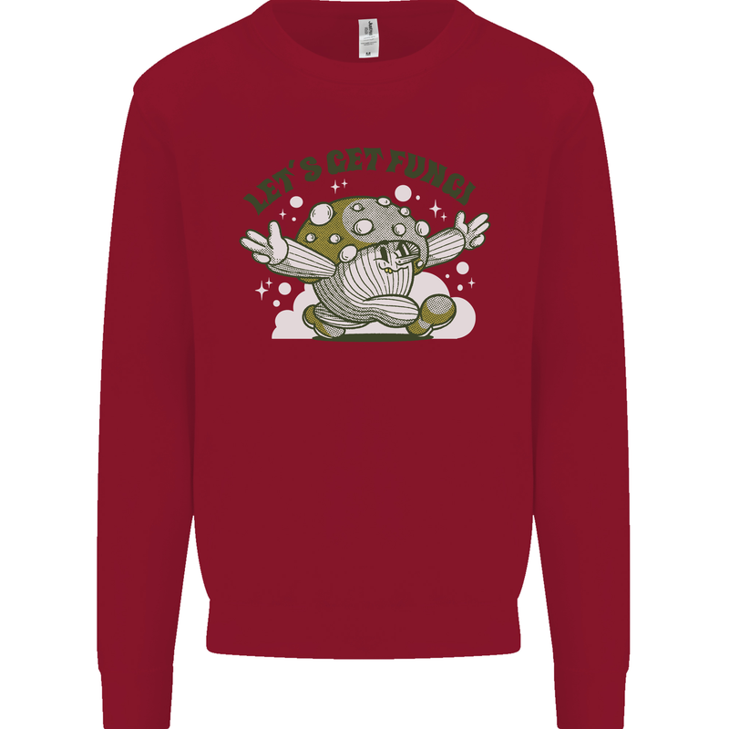 Lets Get Fungi Funky Magic Mushrooms Kids Sweatshirt Jumper Red