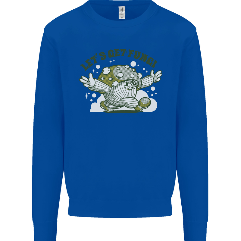 Lets Get Fungi Funky Magic Mushrooms Kids Sweatshirt Jumper Royal Blue