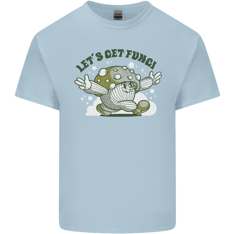 Lets Get Fungi Funky Magic Mushrooms Kids T-Shirt Childrens Light Blue
