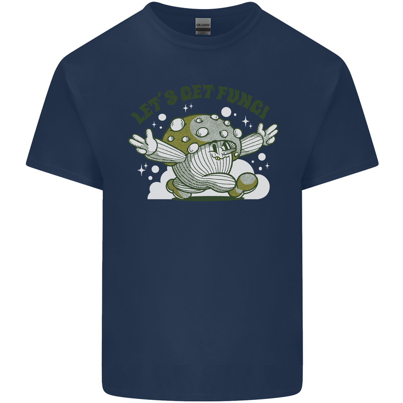Lets Get Fungi Funky Magic Mushrooms Kids T-Shirt Childrens Navy Blue