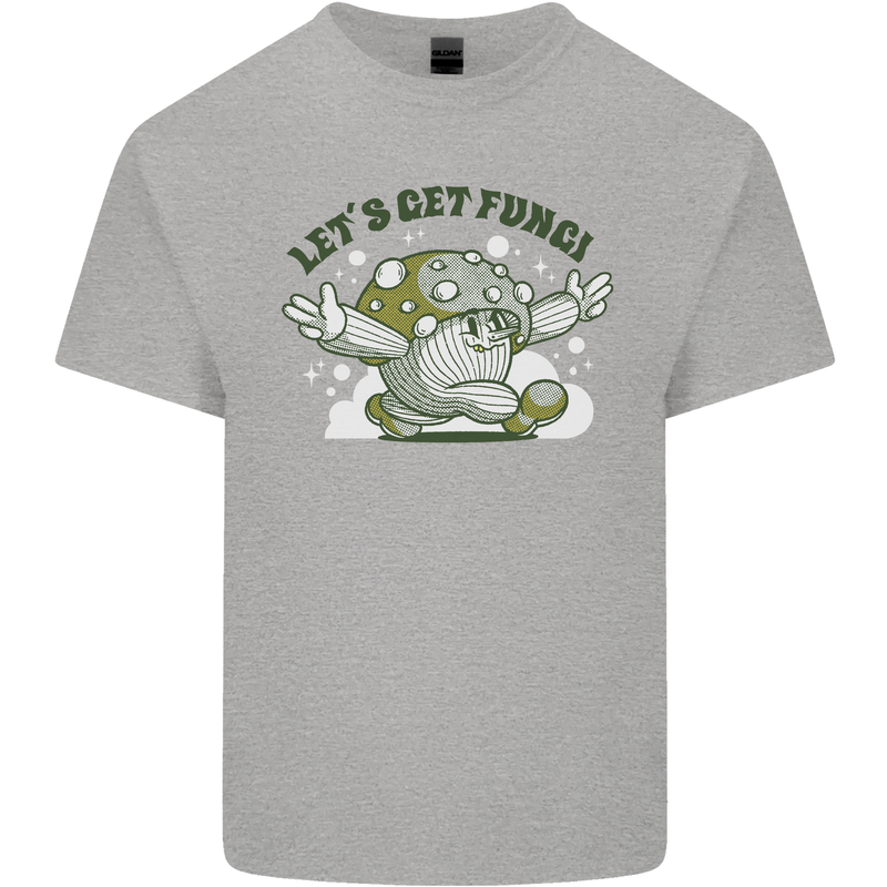 Lets Get Fungi Funky Magic Mushrooms Kids T-Shirt Childrens Sports Grey