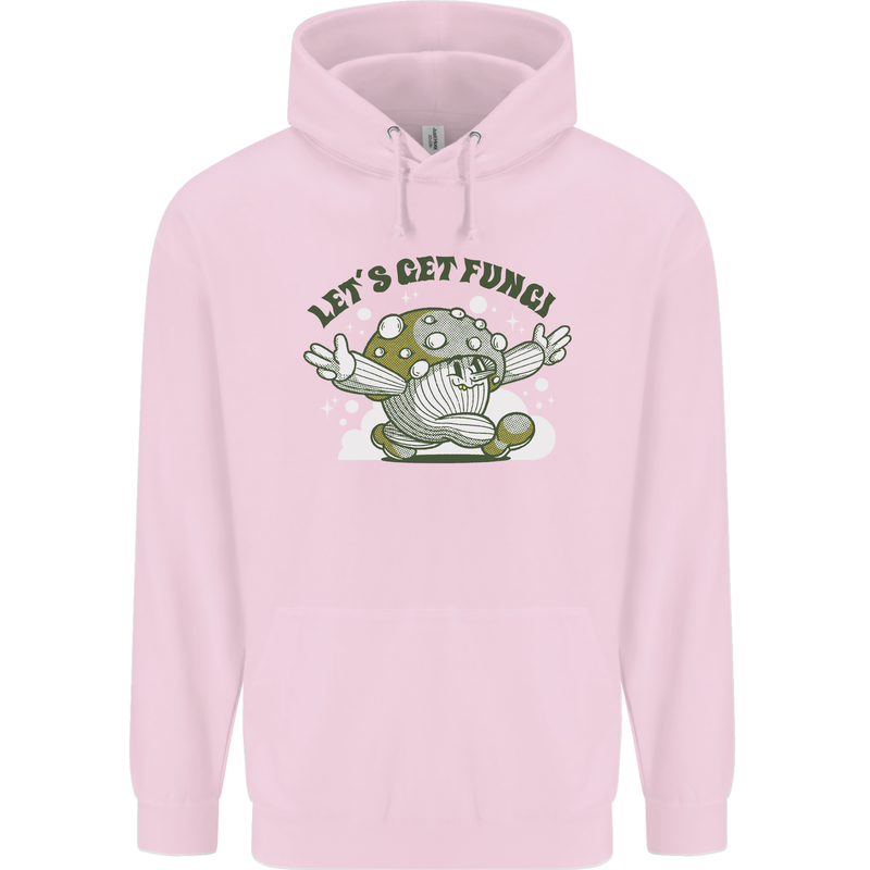 Lets Get Fungi Funky Magic Mushrooms Mens 80% Cotton Hoodie Light Pink