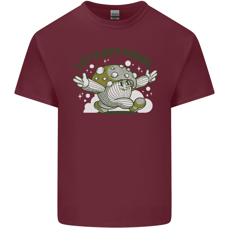 Lets Get Fungi Funky Magic Mushrooms Mens Cotton T-Shirt Tee Top Maroon